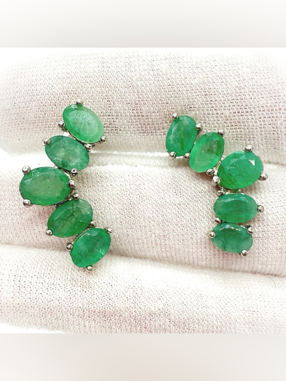 14k White Gold over Silver Emerald Jadeite Earrings!